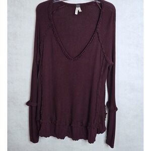 Free People We The Free Boho Waffle Knit Thermal Top Burgundy Oversized Small